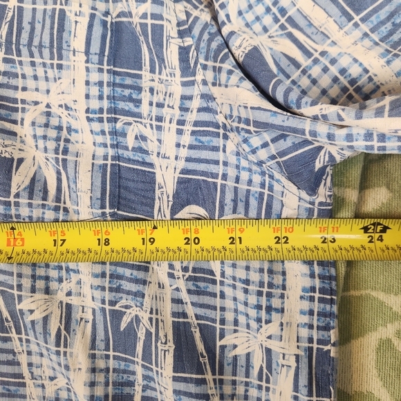 Tommy Bahama Mens Silk Button Down Shirt‎ Large Blue Plaid Palm Hawaiian Print - Picture 7 of 8